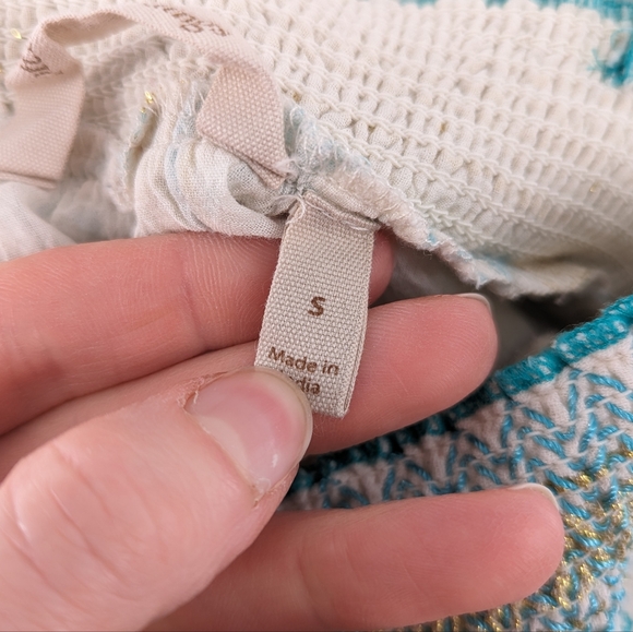 Soft Surroundings Maxi Boho Peasant Dress Teal Cream Size Small - Picture 7 of 9